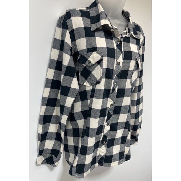 Natural Reflections Womens XL Plaid Flannel Shirt White Buffalo Check Boyfriend - Picture 2 of 7